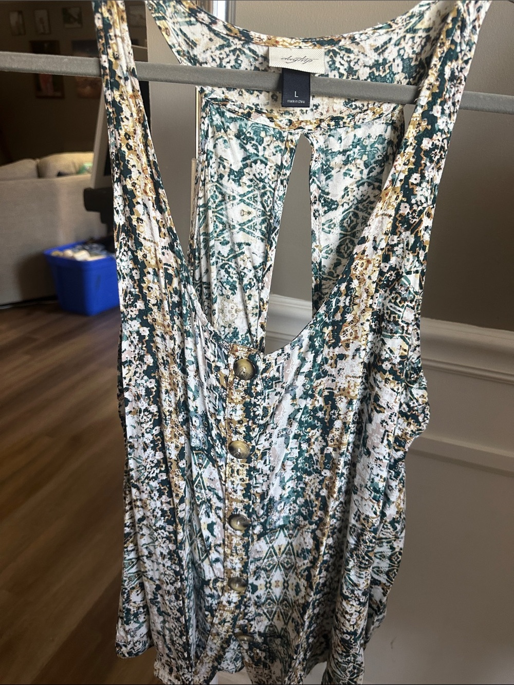 Daytrip Teal, White & Gold Button-Front Print Tank